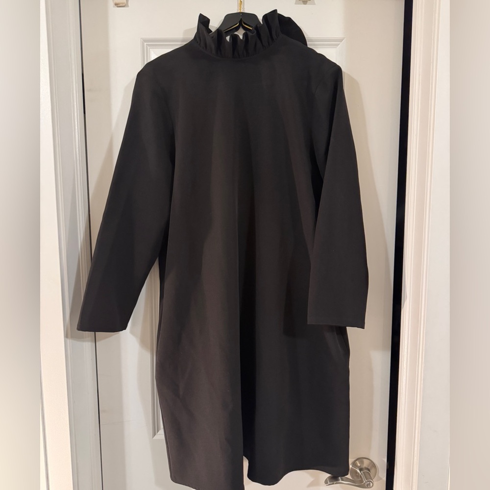 Tuckernuck Black Ruffle-Neck Long Sleeve Shift Dress